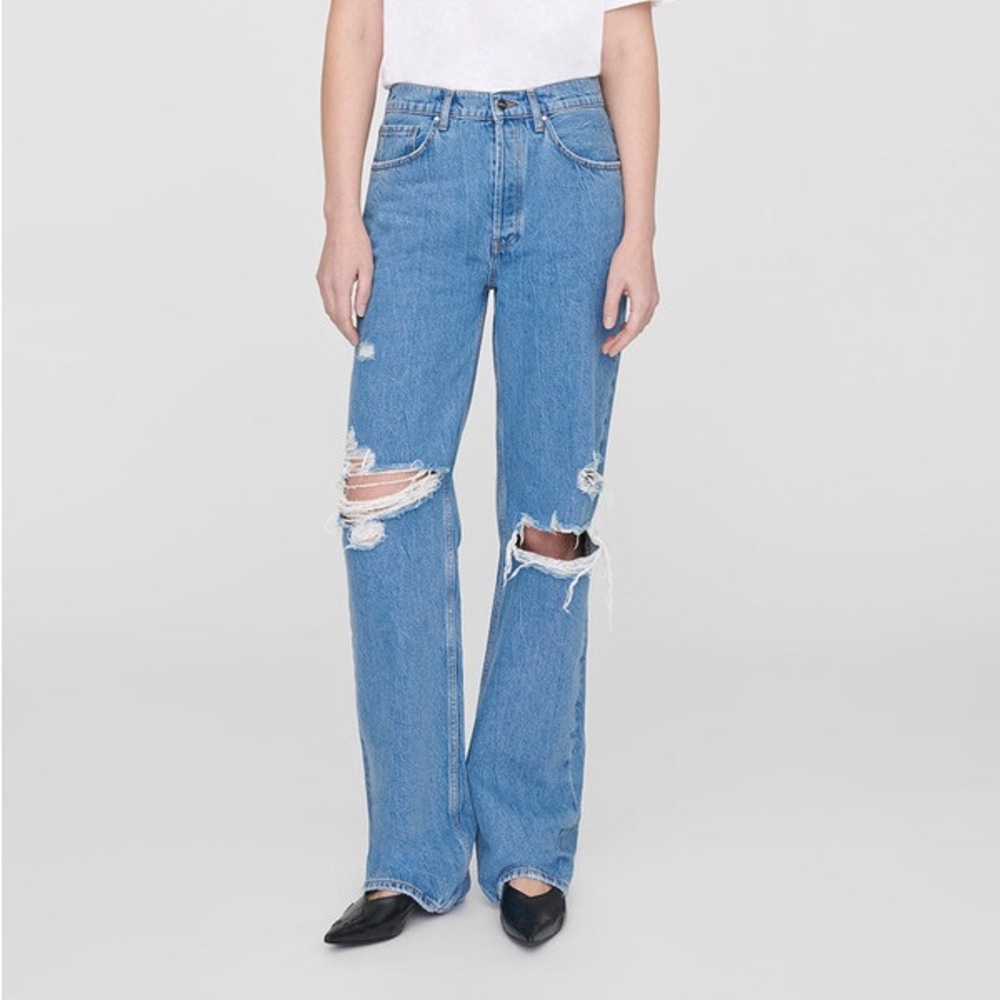 NWT Anine Bing Gio High Rise Oversized Relaxed Jeans 29 Destructed Blue Bayou - Picture 5 of 6